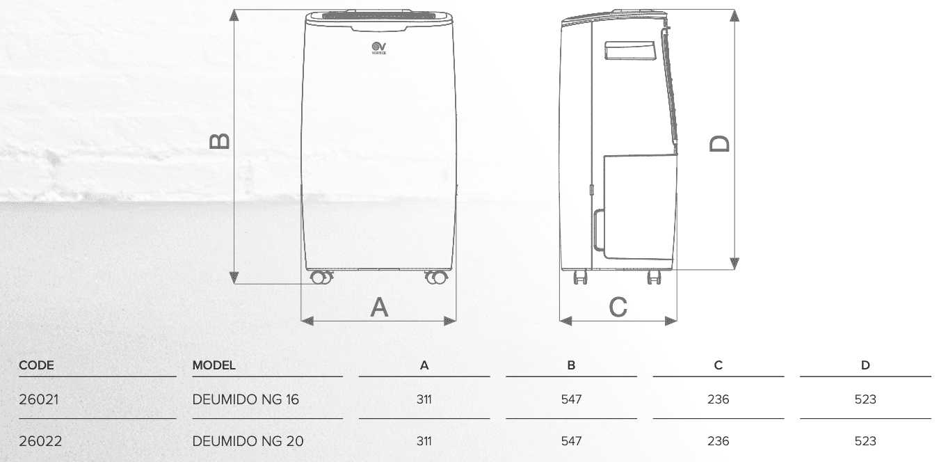VORTICE DEUMIDO Dimensions